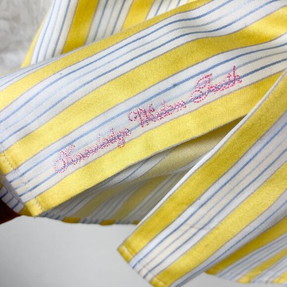 Robert Graham Embroidered Shirt Mens Small Yellow Striped Button Down Flip Cuff - Picture 8 of 16